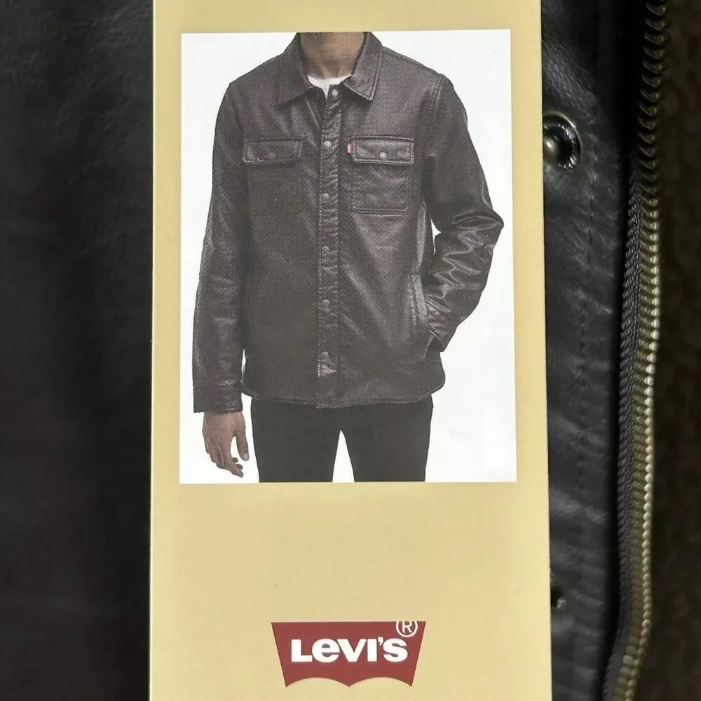 Levi’s Men's Faux Leather Trucker Jacket Size‎ XXL Dark Brown Warm Sherpa Lining
